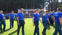 Почти сто пожарных построили число 65 на футбольном поле стадиона "Труд"